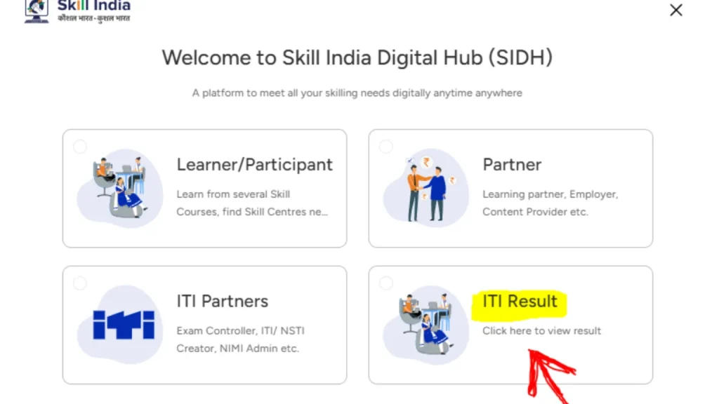 NCVT MIS ITI Result 2025: Check & Download at skillindiadigital.gov.in 3 Showing Learner, Partner, ITI Result option